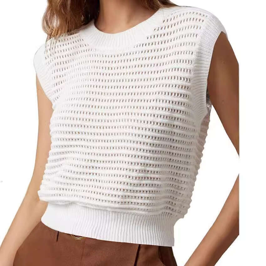 New European American Summer Vacation Slim Fit Round Neck Hollow Out Women's Knitted Sweater Fashionable And Versatile