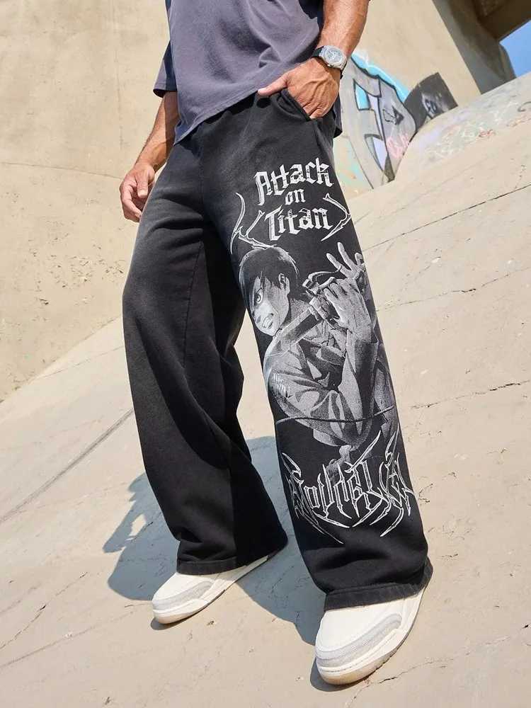 2025 New American Style Mens Pants Spring Autumn Anime Attack on Titan Print Jogger Cotton Loose Wide Leg Straight Pants X2503191