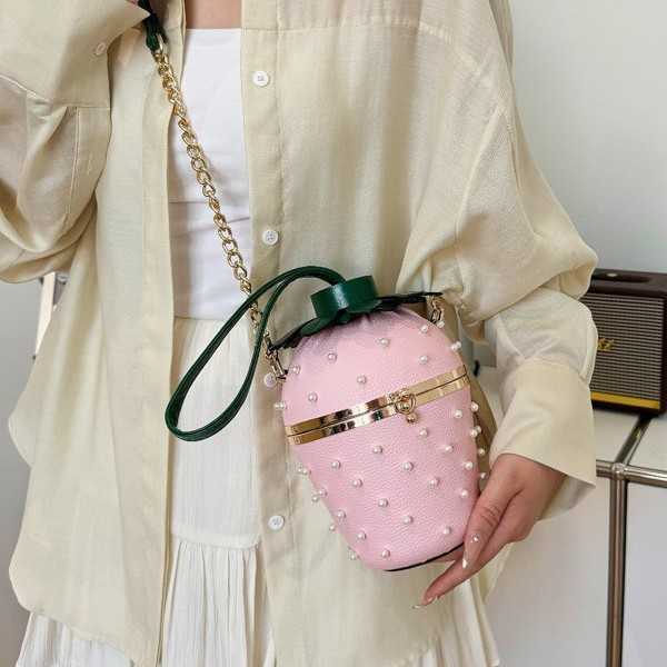 Bags Personalized Rivet Strawberry Small Bag Collection Forest Sweet Girl Single Shoulder Chain Handheld Small Round Bag 241215