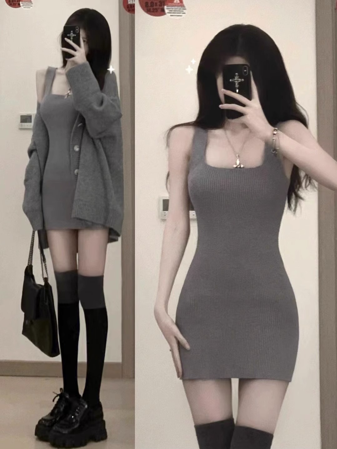 K728 New style Korean style knitted suspender skirt for women, autumn and winter style, pure desire, coldness, royal sister style hip-hugging dress