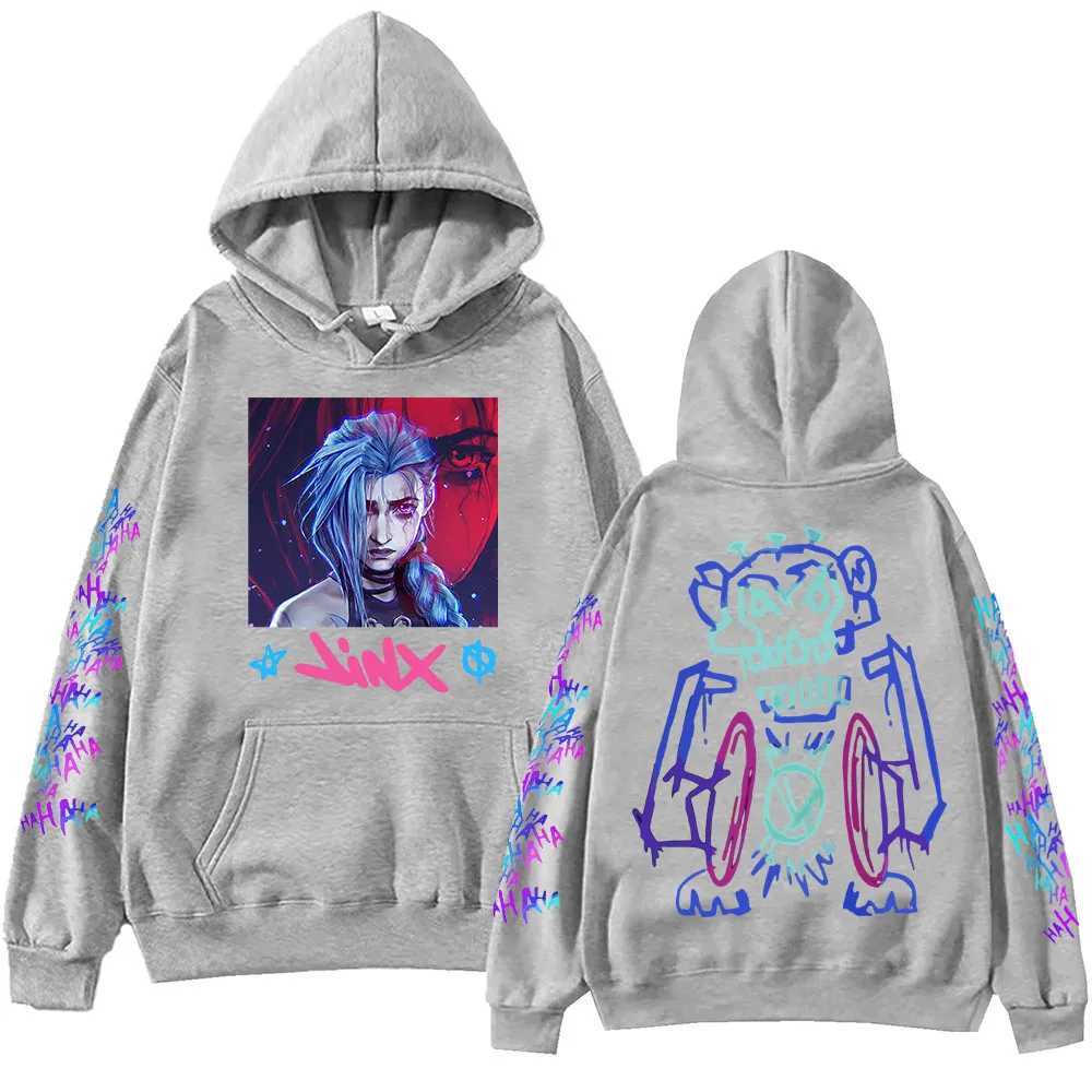 Hot Anime Arcane Jinx Hoodie Harajuku Hip Hop Pullover Top Mens Sports Shirt X241216