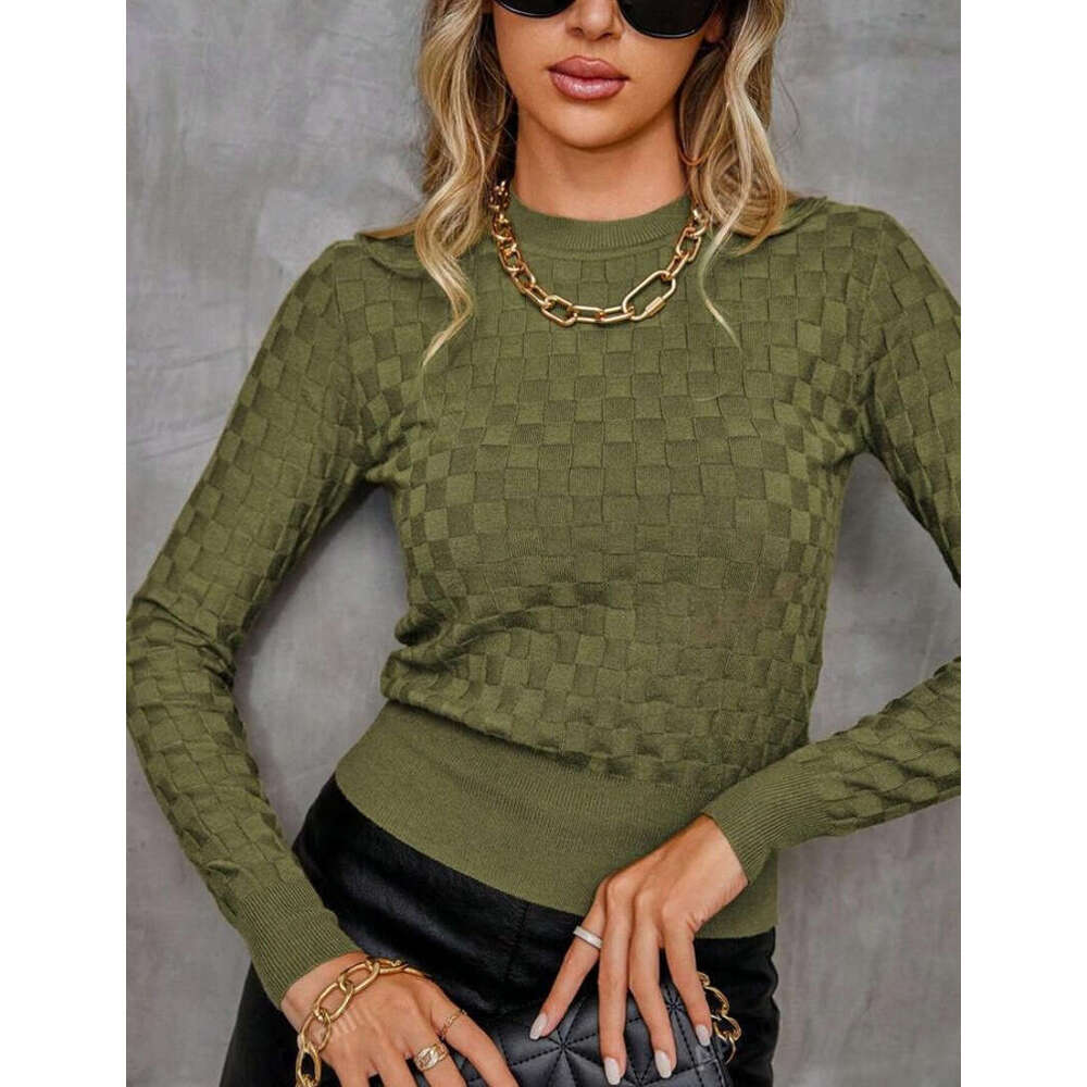 New Round Neck Top From Europe And America, Waffle Long Sleeved Knitted Sweater, Autumn Women's Fashion Quality Classic