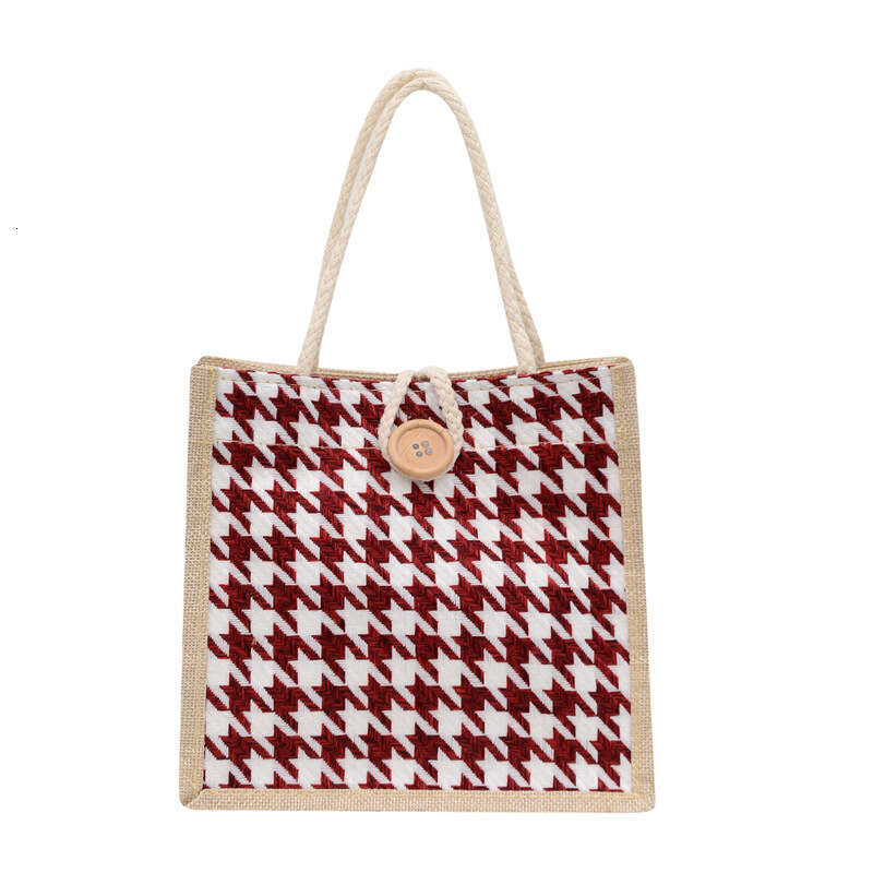 New Handheld Canvas Women's Large Capacity Fashionable Thousand Bird Grid Shopping Shoulder Student Classroom Bento Bag
