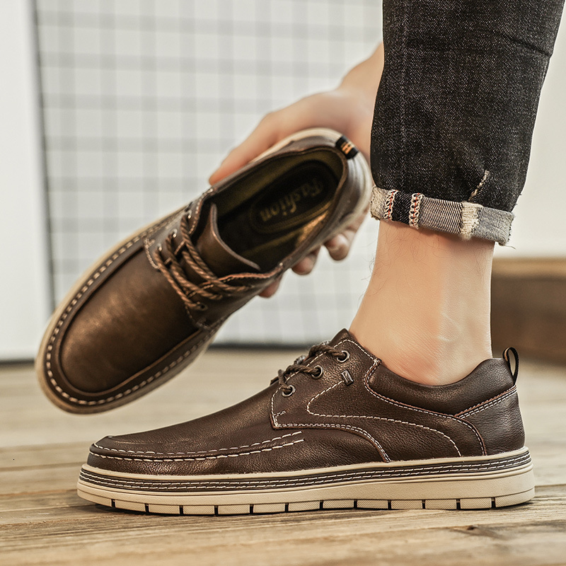 Casual Genuine Leather Shoes For Men Trend Brand Loafers Autumn Flat Man Sneakes Business Comfortable Moccasins Tenis Mascuo