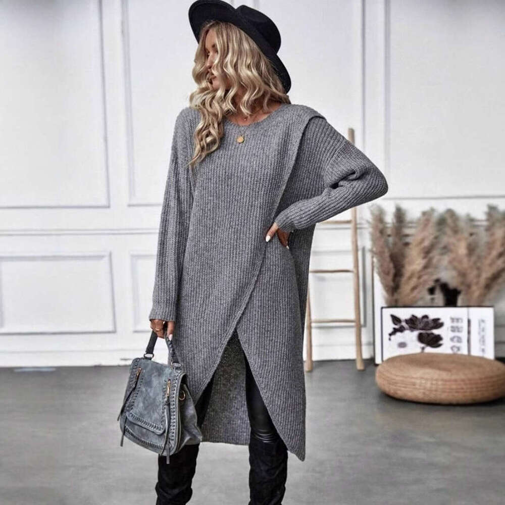 European And American Autumn Clothes Women's Knitted Sweater Long Loose New Dress Jacket