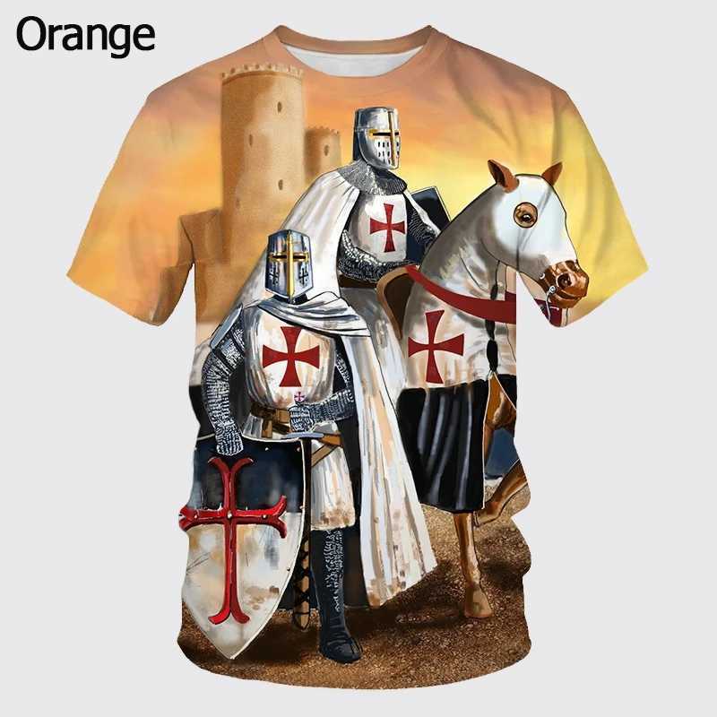 New Arrival Knights Templar Print 3d T-shirt Female Personality Sacred Cross Pattern Tshirt Mens Casual Outdoor Breathable Tops W241216