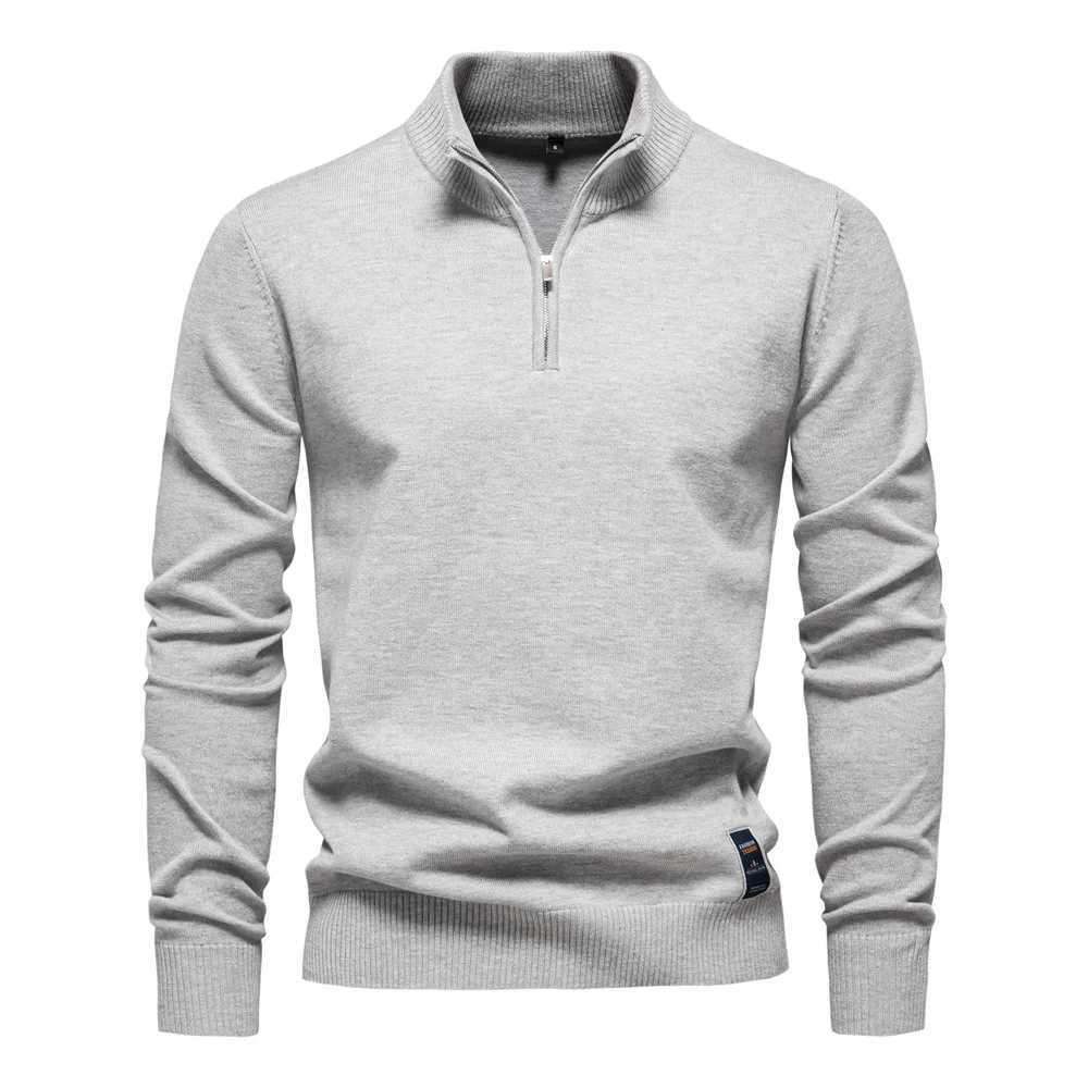 2025 New Autumn Cotton Zipper Pullover for Men Fashion Casual Social Men Sweaters Mock Neck Polo Warm Winter Knitted Sweater MenXJ241216