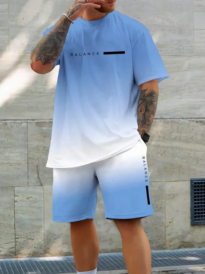 Summer daily casual mens Tshirt shorts set street fashion short sleeved top outdoor sports 241211
