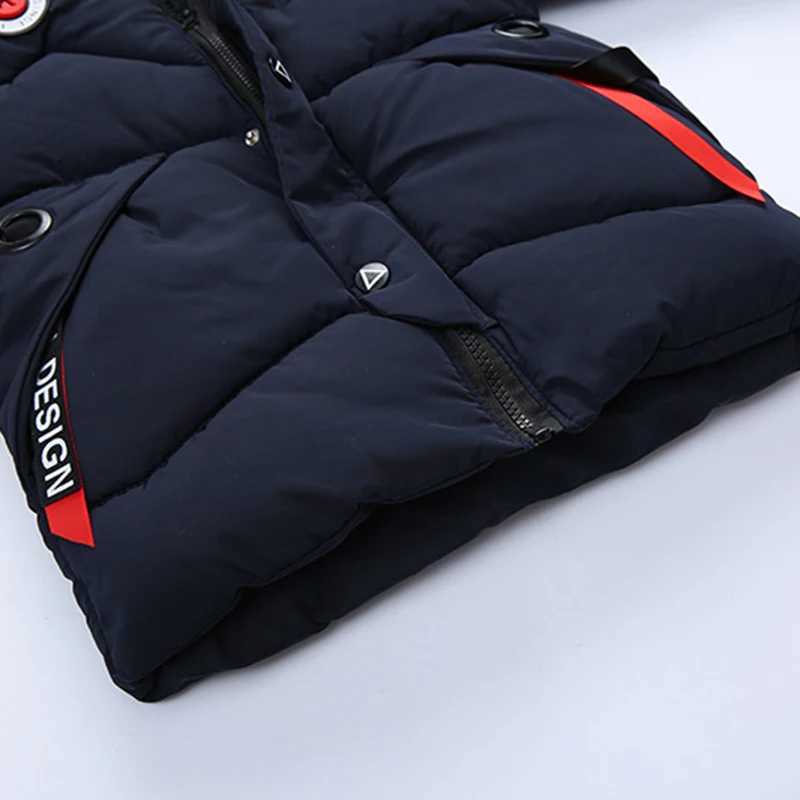 Autumn Winter Boys Jacket Keep Warm Cotton Thicken Kids Jacket Fur Collar Solid Color Zipper Boys Outerwear Childrens ClothingXJ241214