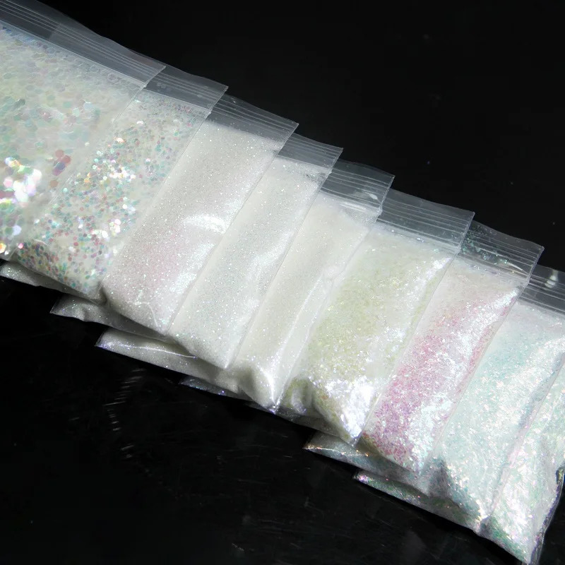 White iris nail glitter AB color mermaid mirror irregular slice 3D thin film paint art decoration 241213