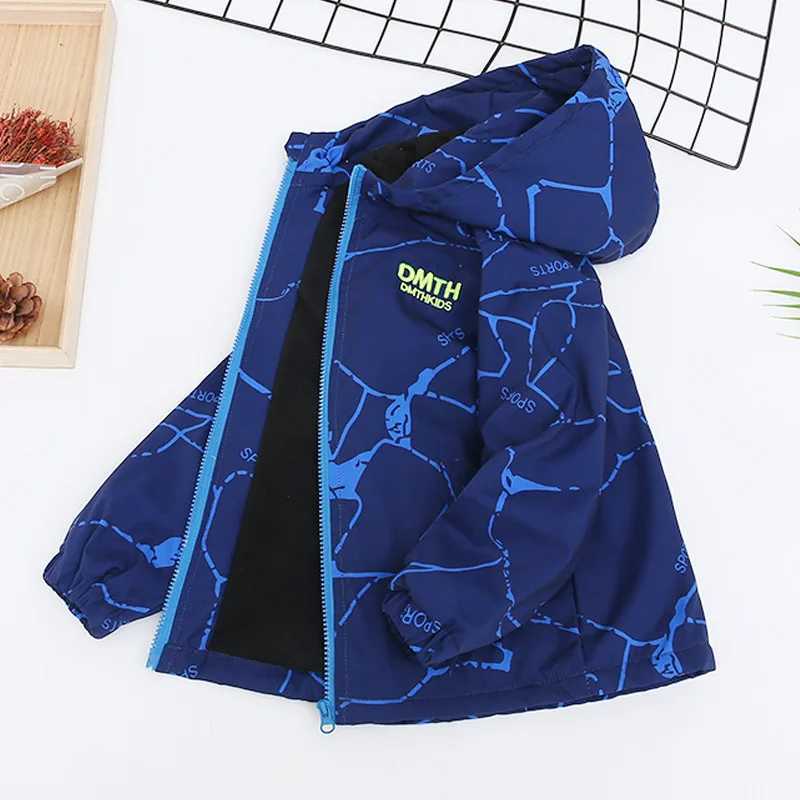 Boys jacket spring and autumn new childrens plus thin velvet windproof jacket early winter trench coat 4 5 6 8 12 years oldXJ241214