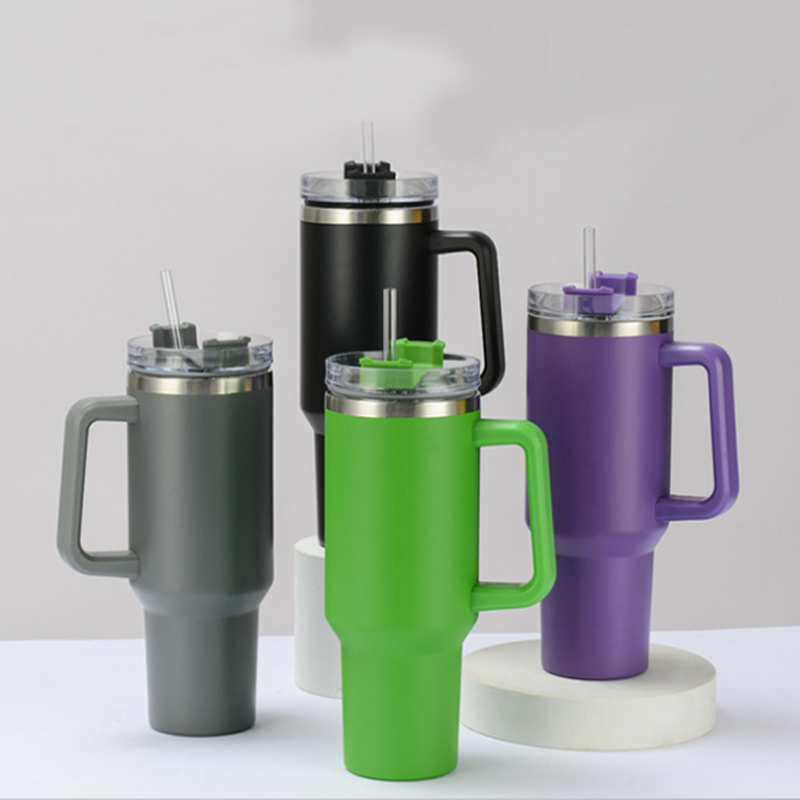 40oz Large Capacity Car Cup 304 Stainless Steel Handle Cup Insulated Ice Cream Cup Coffee Cup Outdoor With Straw Portable Thermos Cup Reusable Water C