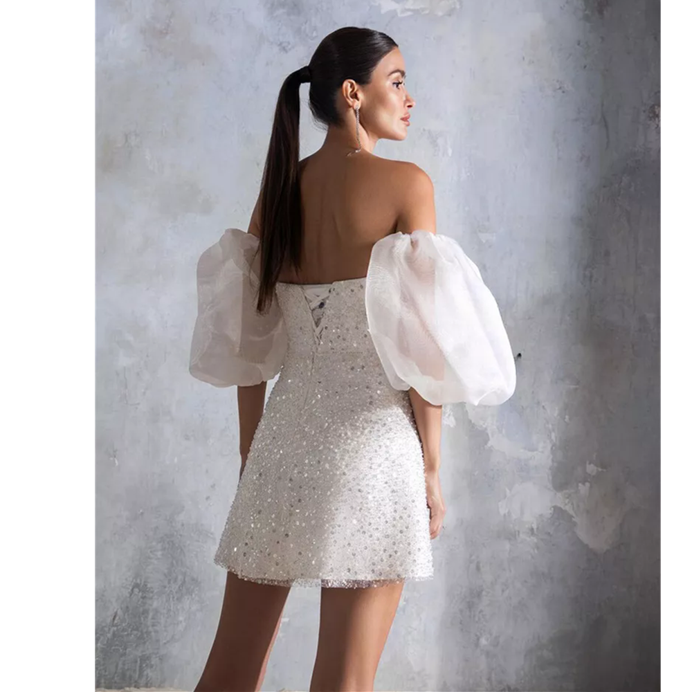 A-Line Short Wedding Party Dresses Off Pleats Brides Party Gowns for Women Bridals Dress Customized 01