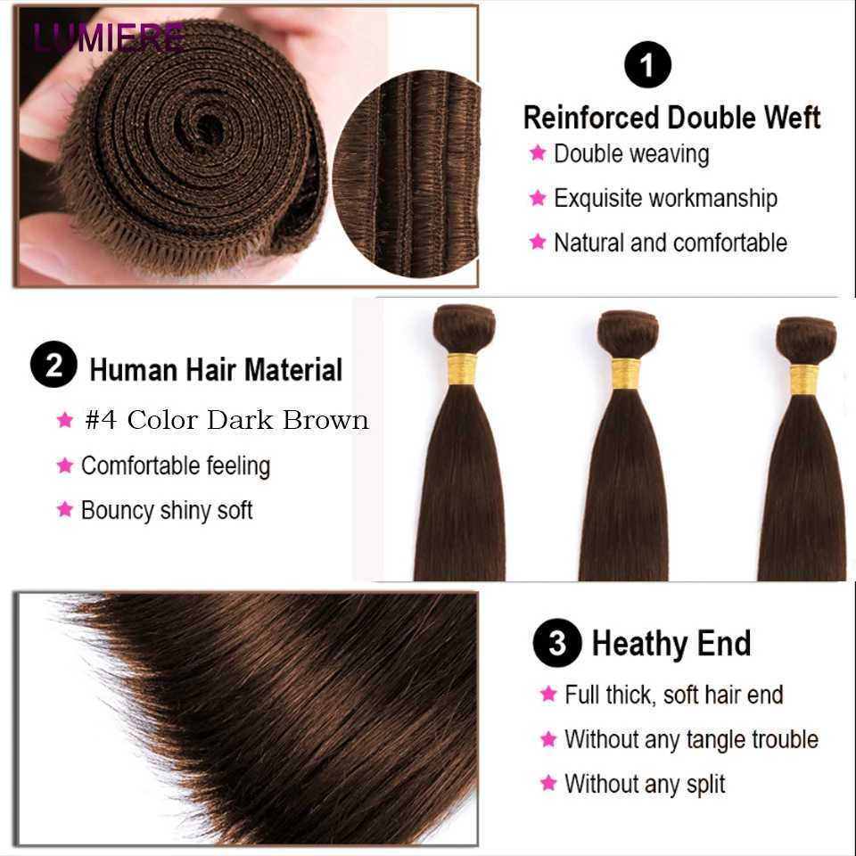 #4Chocolate Dark Brown Bone Straight Human Hair Weave Bundle Deal with Clo Forntal HD Lace Ombre Colored Bundle With CloXJ250120