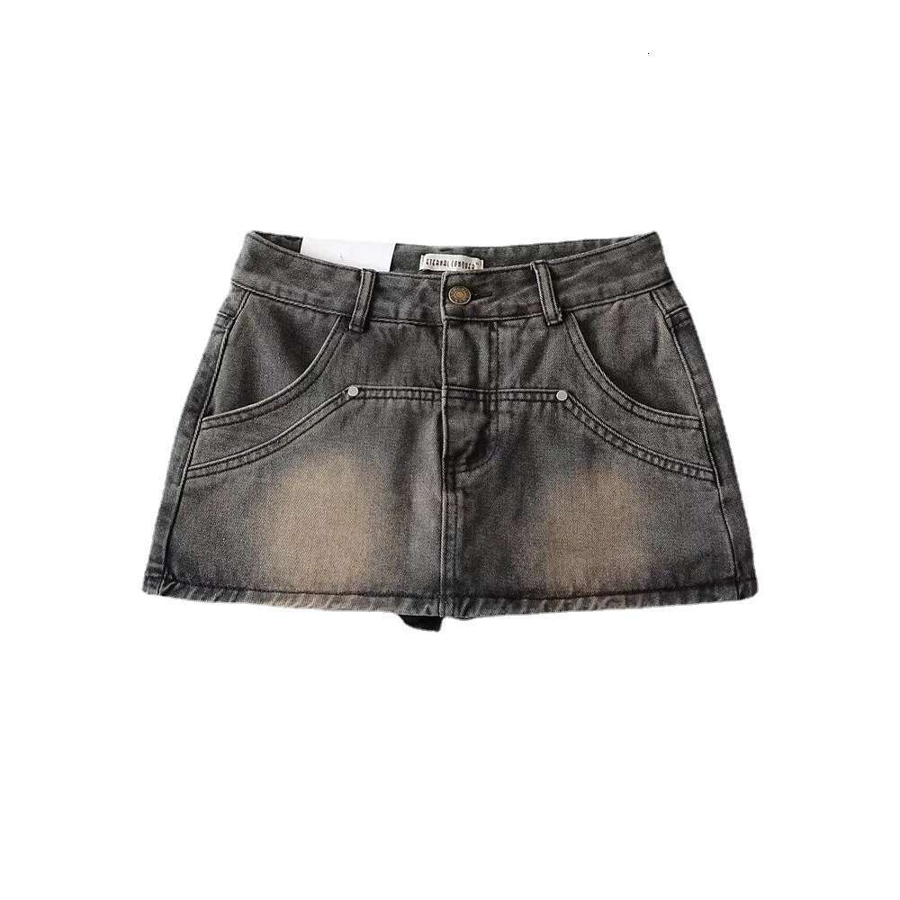 Spicy girl retro high waist slimming and anti glare short women's summer leg reveag long denim skirt, 2024 new casual versatile fashion clothing