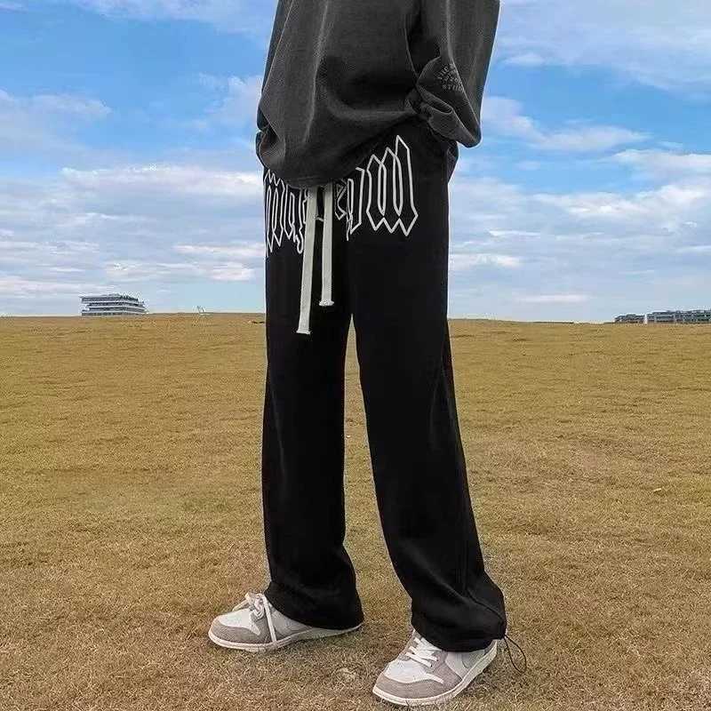 American Style Letter Print Straight Pants For Men High Street Loose Trousers Casual Joggers Hip Hop Drawstring Sweatpants X2503191