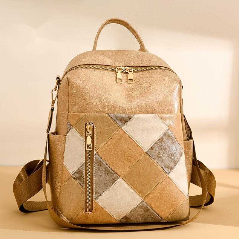 Backpack women, model for women, PU soft leather fashionable diamond grid multifunctional travel backpack 241215