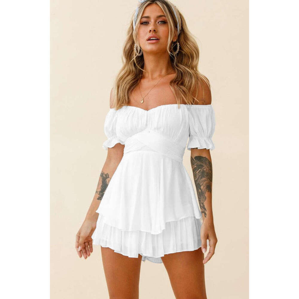 Wholesale Jumpsuit Solid Color Sexy One Collar Lantern Lotus Leaf Sleeves Casual Summer Women's Short Pants Fashionable Quality Classic