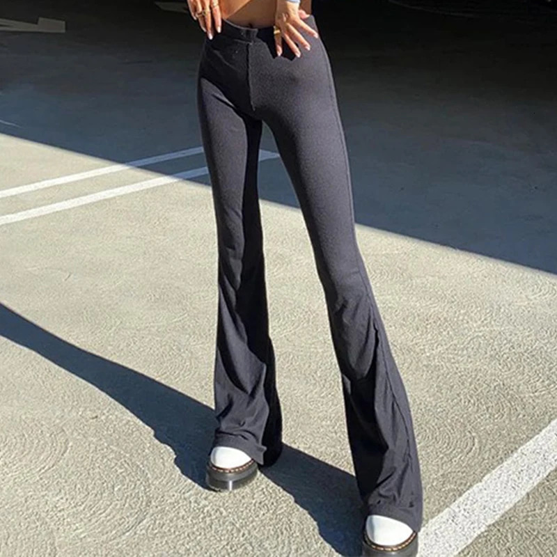 High Street Pants AutumnWinter Solid Fashion Streetwear Flare Trouser Sexy Casual Bodycon Women 241212