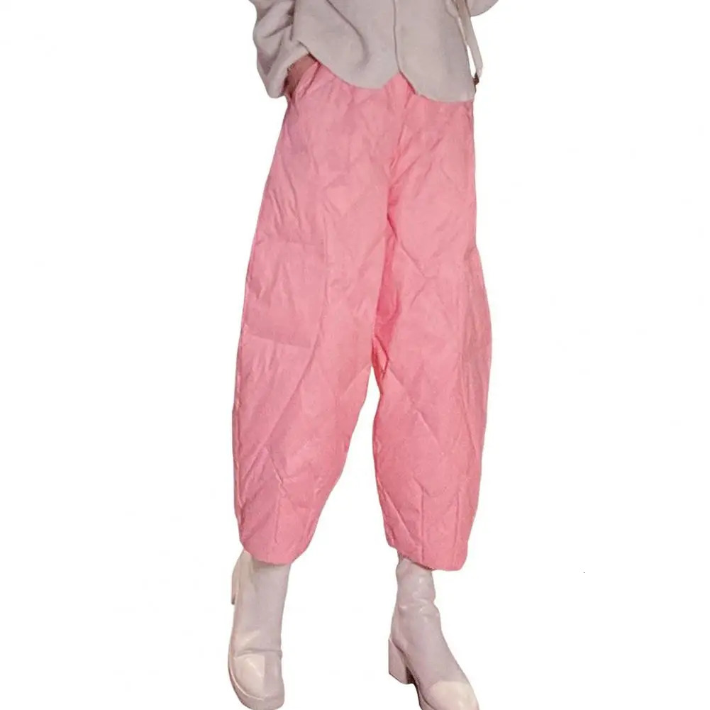 Cotton Warm Thick Harem s Pants Elastic Waist Wide Legs Trouser with Pocket Solid Color Thin 241212