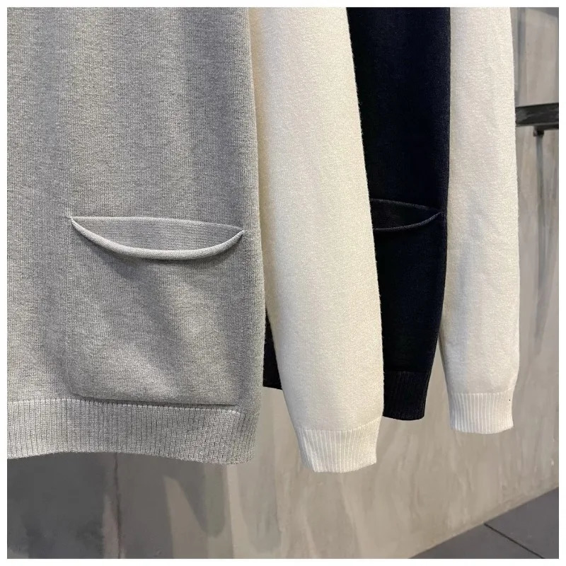 Autumn Winter Mens Clothing Long Sleeve Button Round Neck Contrast Color Pullover Sweater Knitted Casual Boyfriend Retro Tops 241216