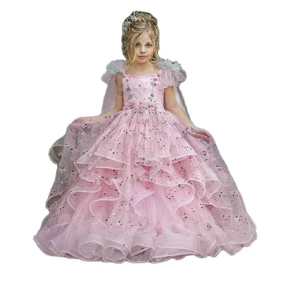 Girl's Dresses Customized Pink Flower Girl Dresses for Weddings Birthday Princess Kids Little Pageant Dresses for Girls First Communion Gown H241