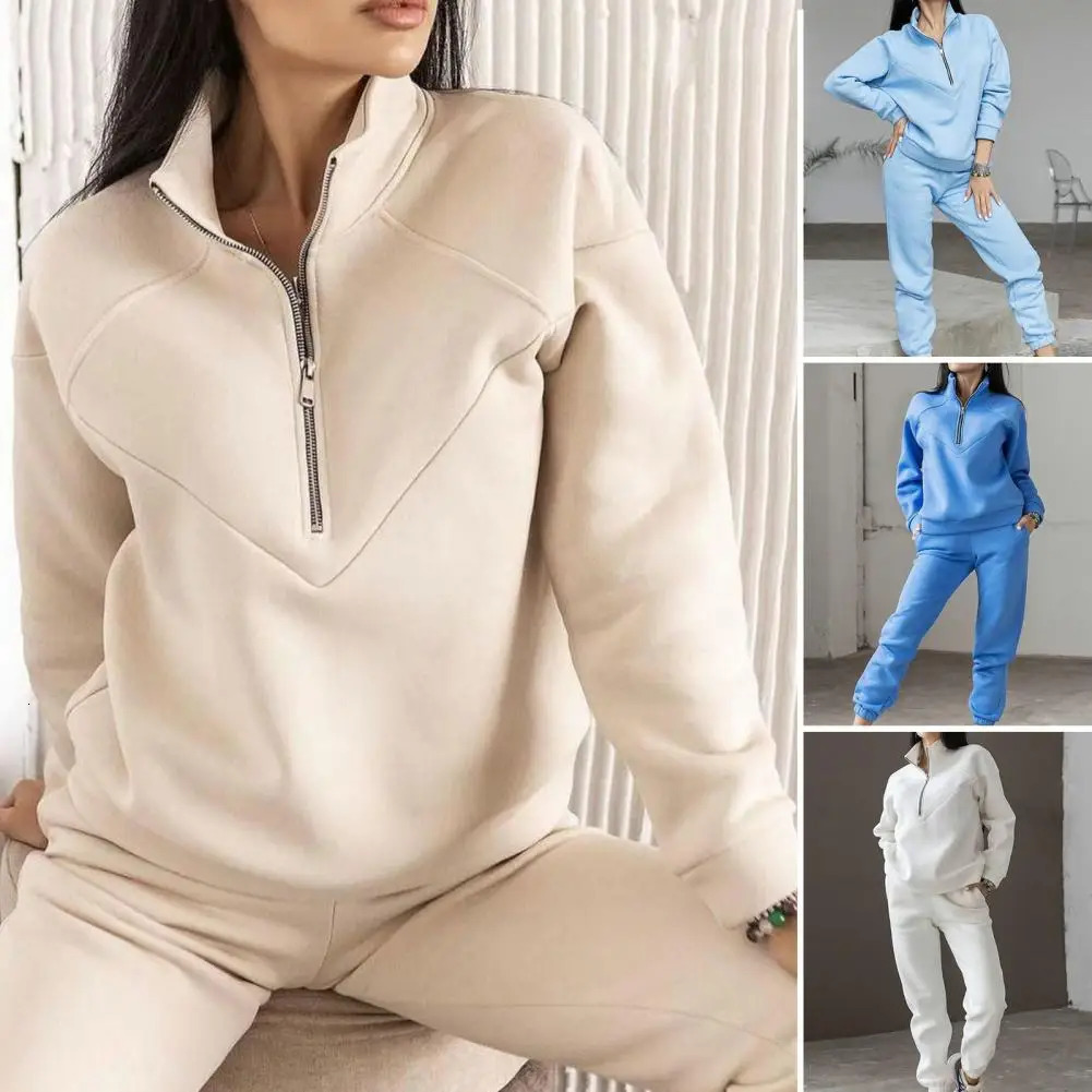 2 piecesset of autumn sportswear pants set loose and warm collar elastic waist womens 241212