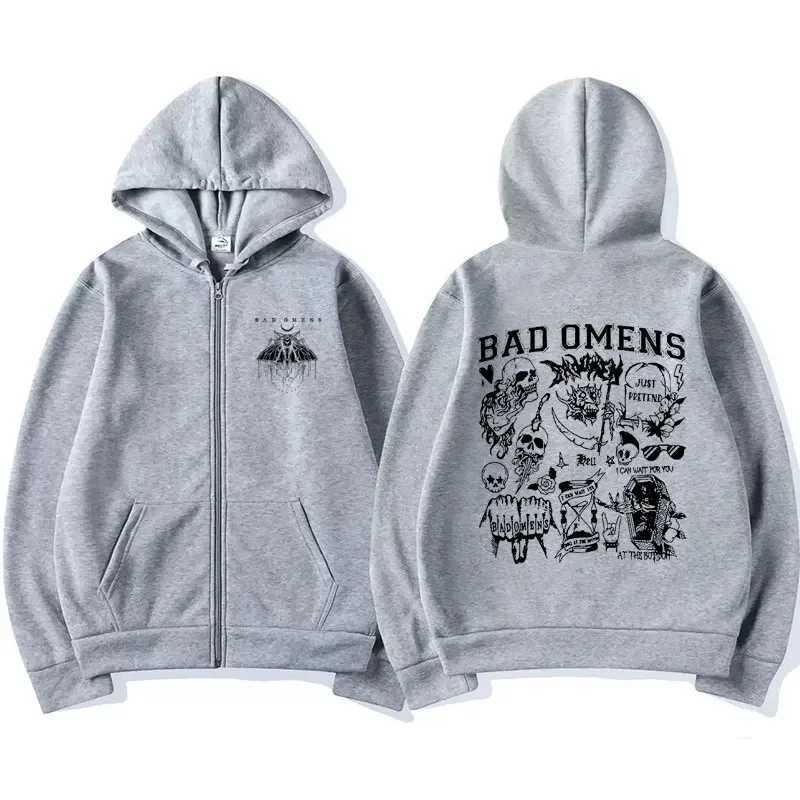 Limited edition Bad Omen Band Moth Music Tour Zipper Hoodie Mens Hip Hop Punk Strt Zipper Hoodie Fashion Zipper Jacket Y2K X241216