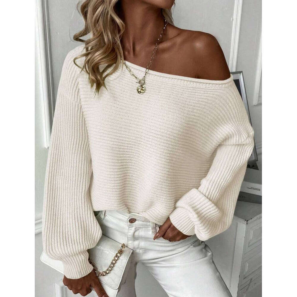 European American And Winter Knitwear Clothing, Autumn Women's Casual One Necked Off Shoulder Solid Color Versatile