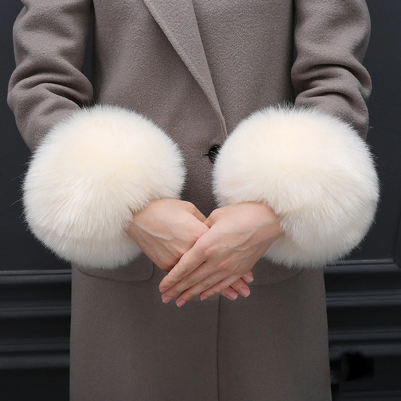 1 pair of winter plush faux fur wrist cuffs soft and thick sleeves windproof gloves elastic arms warm clothing accessories 241212