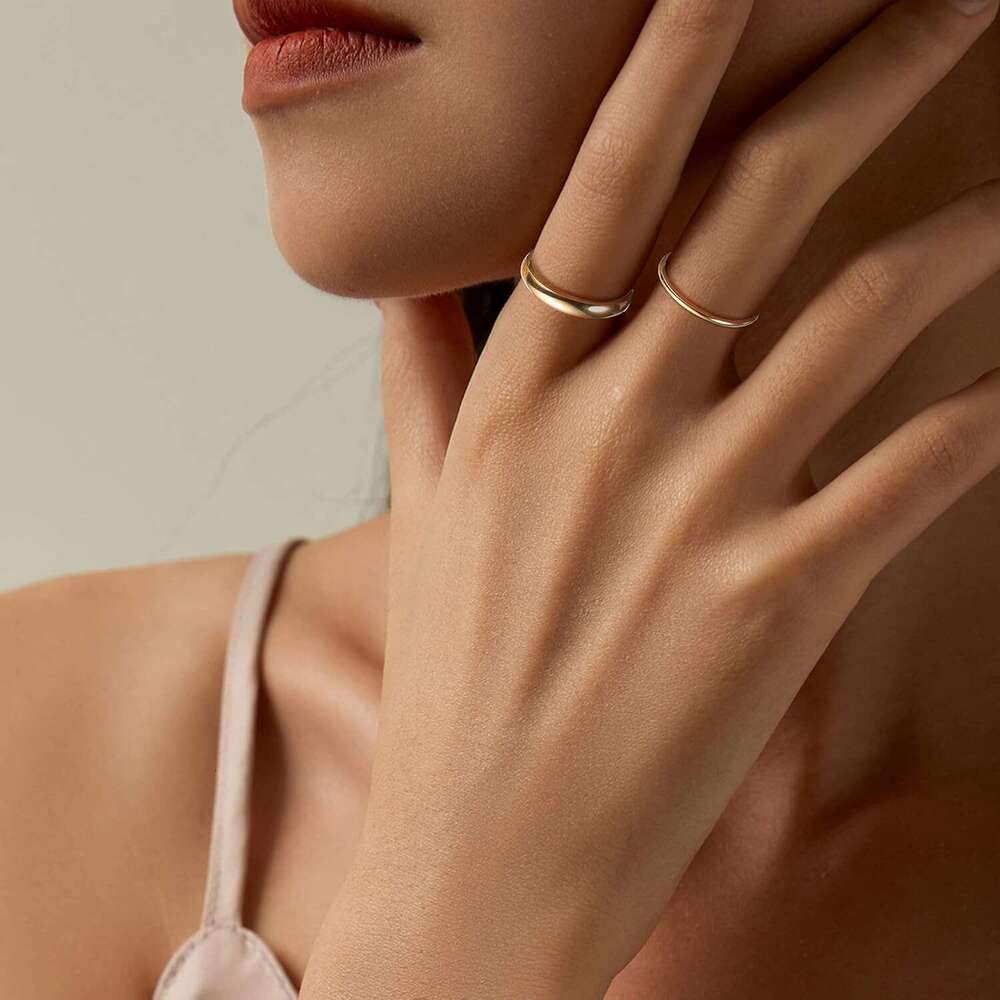 14K Filled Stacking Rings for Women Stackable Thin Gold Plain Pinky Thumb Midi Statement Band Ring Comfort Fit 4Pcs 1mm 2mm 3mm 5mm