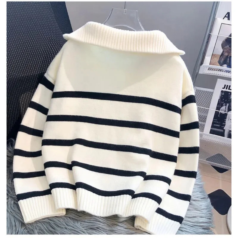 Sweater Zipper Womens SpringSummer Underwear 2023 Stripe Short Fashion High end Women 241211