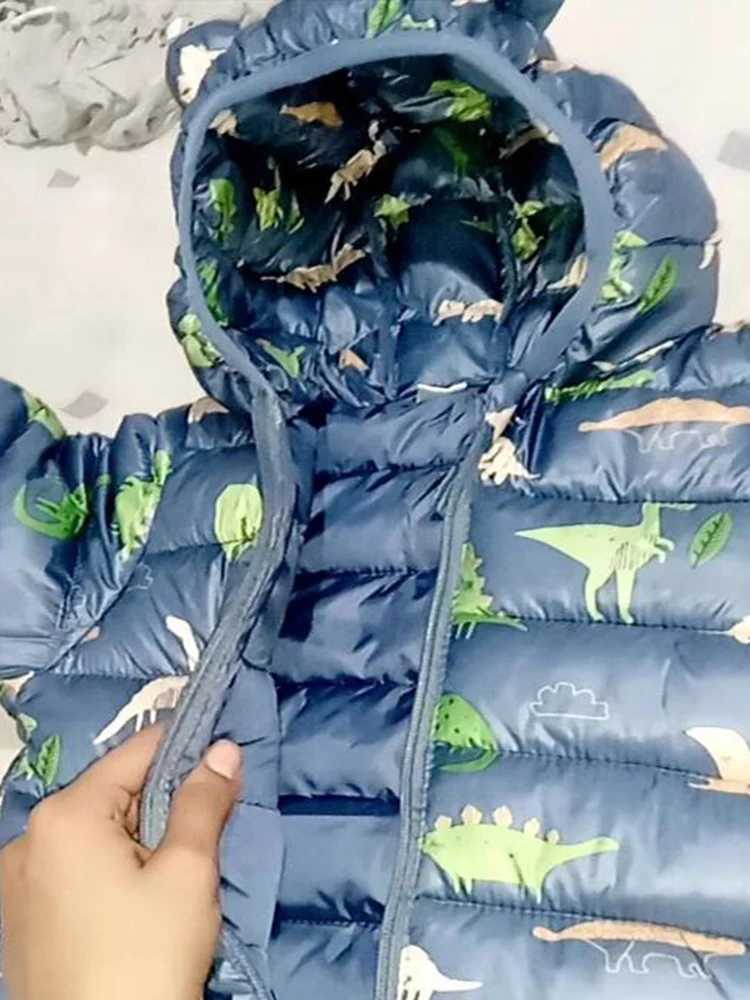 Kids Boy Lightweight Down Jacket Girl Baby Dinosaur Outerwear Hooded Coat Autumn Winter Clothes Christmas Birthday GiftsXJ241214