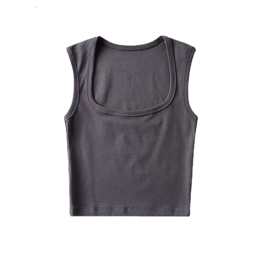 European and American INS summer sexy slim fit deep square neck vest women's short exposed navel tight solid color sleeveless top small T trend 2