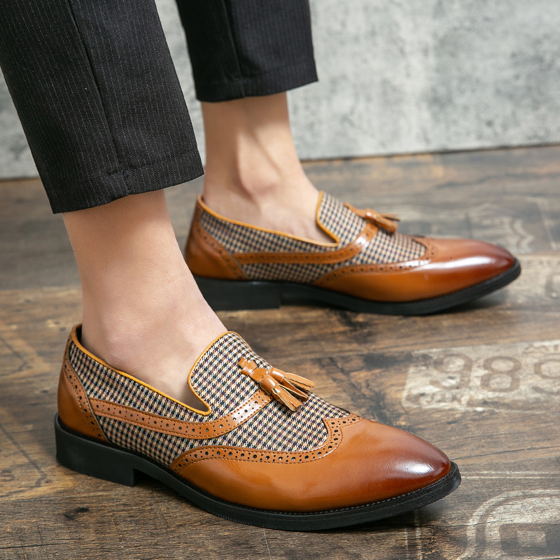 Mens Leather Loafers Slip On Tassel Wedding Party Brand Noble Elegant Dress Shoes For Men Moccasins Big Size 48