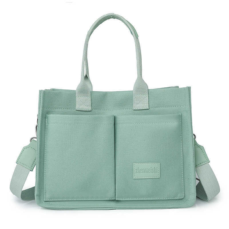 Canvas hand-held briefcase, women's business commuting bag, shoulder crossbody tote bag, solid color student backpack 241215