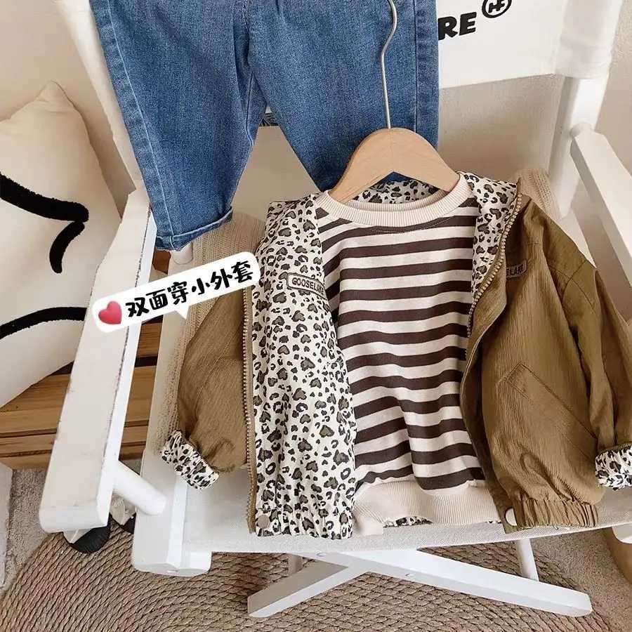 Childrens Autumn New Coat Double sided Leopard Print Jacket for Boys and Girls Loose Top Childrens Clothing FashionXJ241214