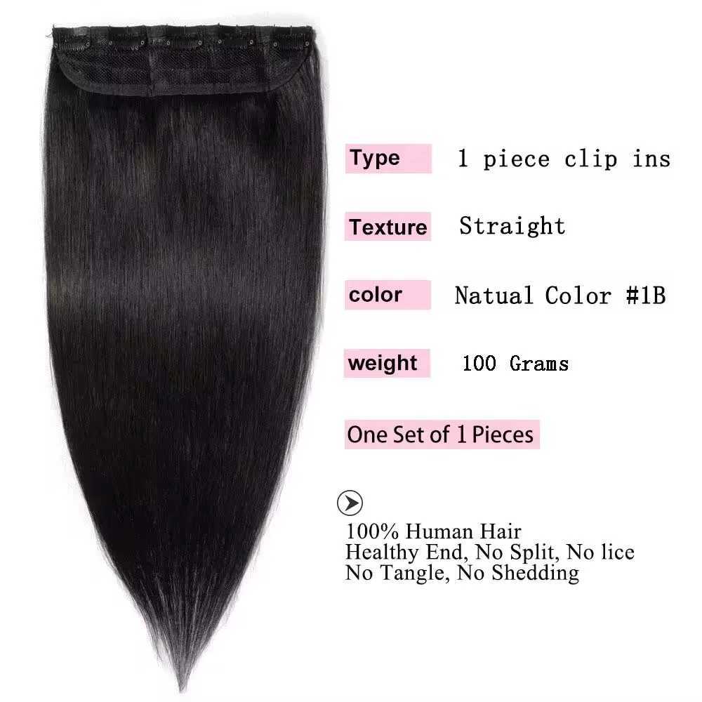 Clip in Human Hair Extensions One Piece 5 Clips 100% Real Human Hair Straight Soft One Piece Natural Human Hair Extensions 100gXJ241216