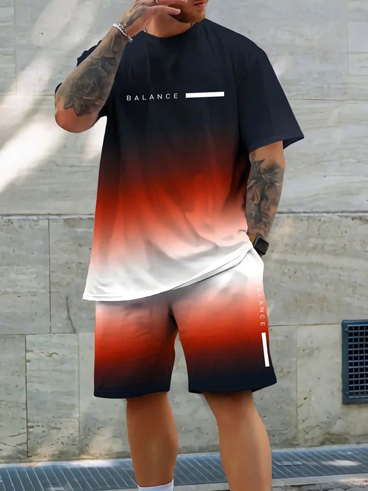 Summer daily casual mens Tshirt shorts set street fashion short sleeved top outdoor sports 241211