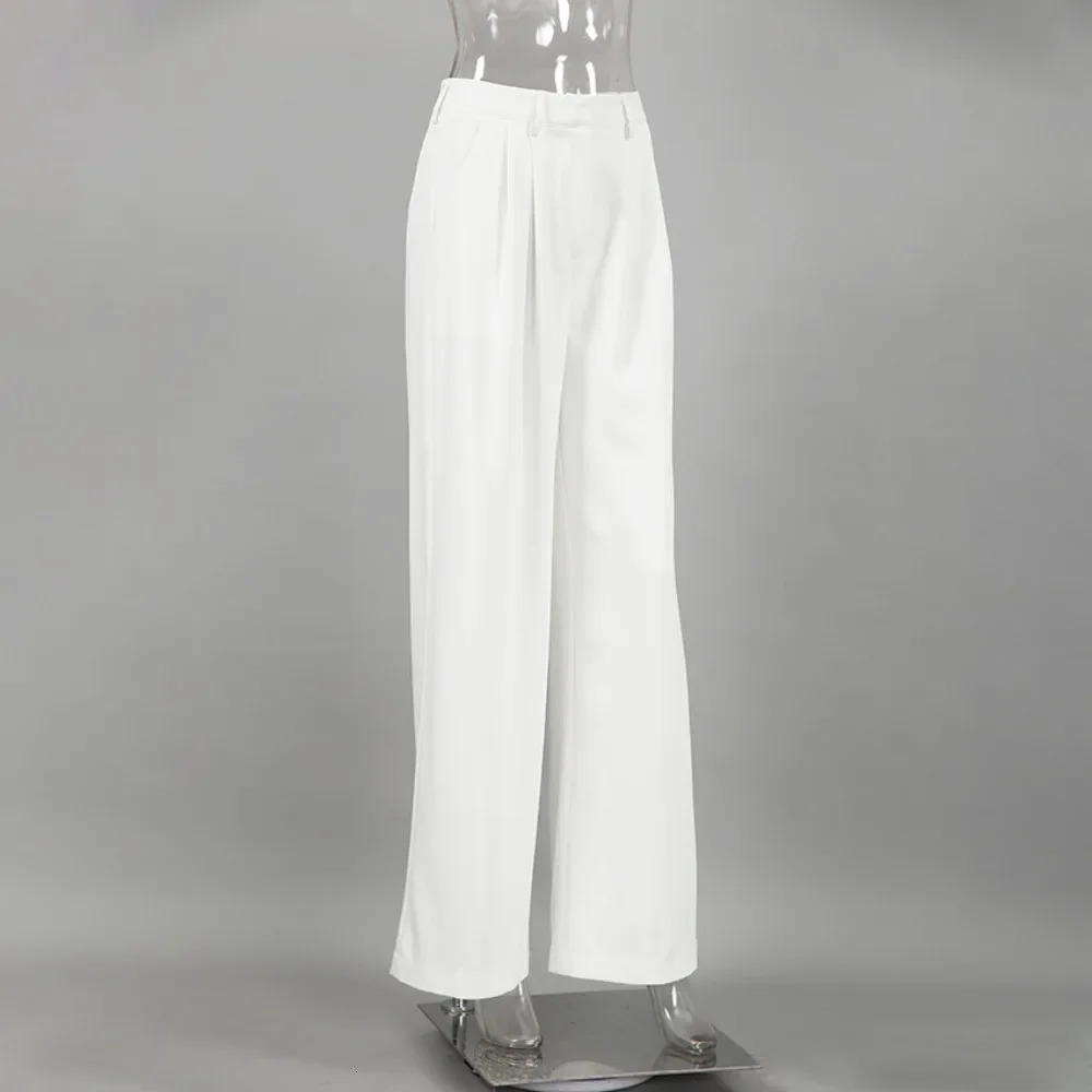 Lightweight white womens wide leg pants with spring and autumn temperature Versatile Commuting casual high waisted straight 241212