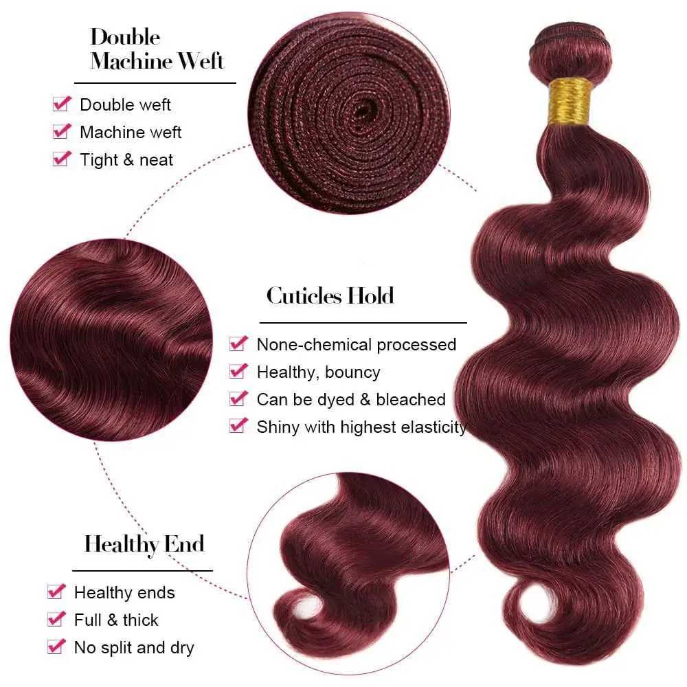 Human Hair Bundles Burgundy Body Wave Bundles Brazilian Red Color Human Hair Bundles #99j Bundle Hair Extensions Remy WeavingXJ241216