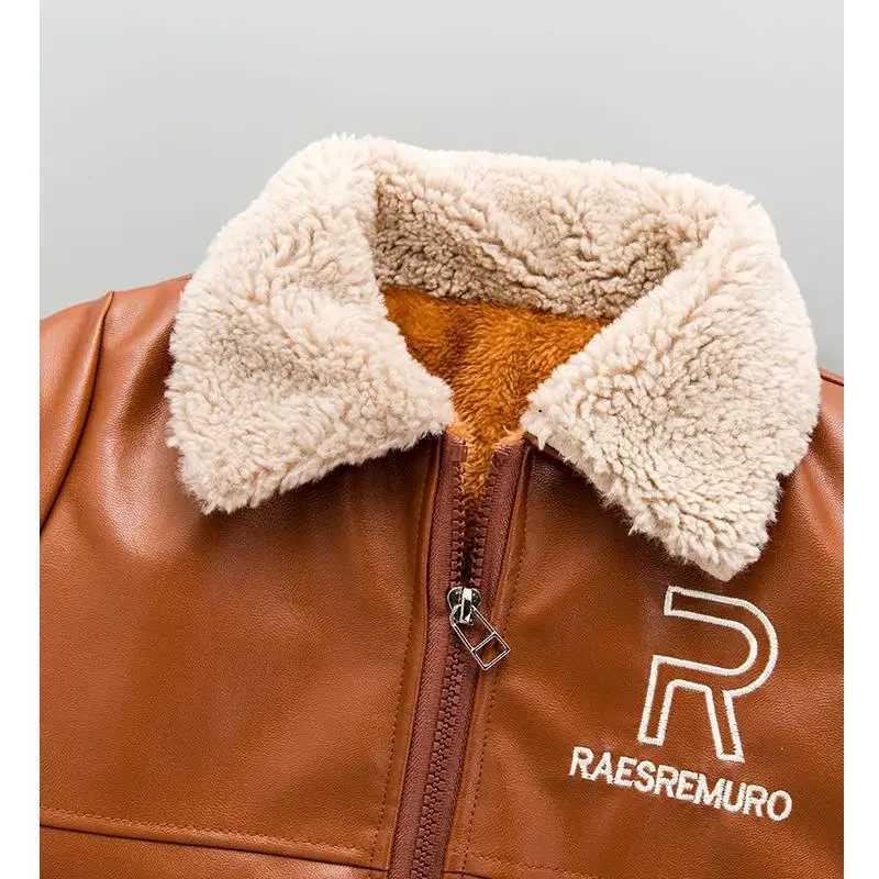 2024 Fashion Winter Child Coat Waterproof Baby Boys Leather Hooded Jackets Plus velvet Thicken Warm CUHK Boys clothes 2-12YXJ241214