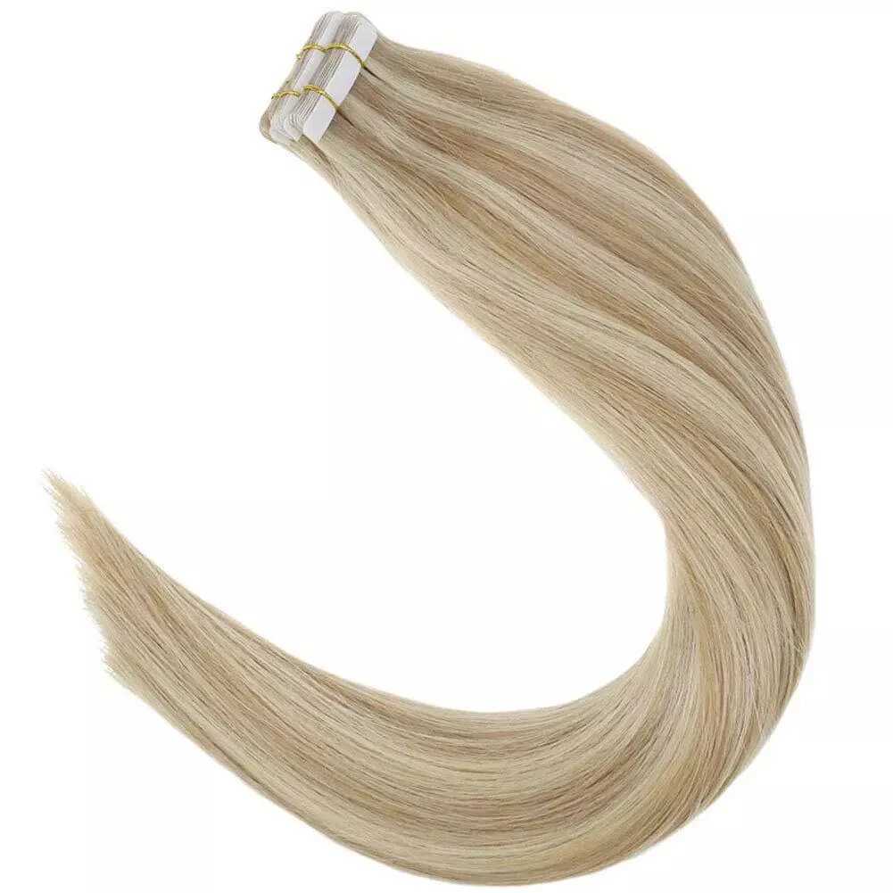 Invisible Seamless Tape In Hair Extensions Real Human Hair Ash Blonde Highlights 16-26 Inch Injection Hair Extensions Tape InsXJ241216