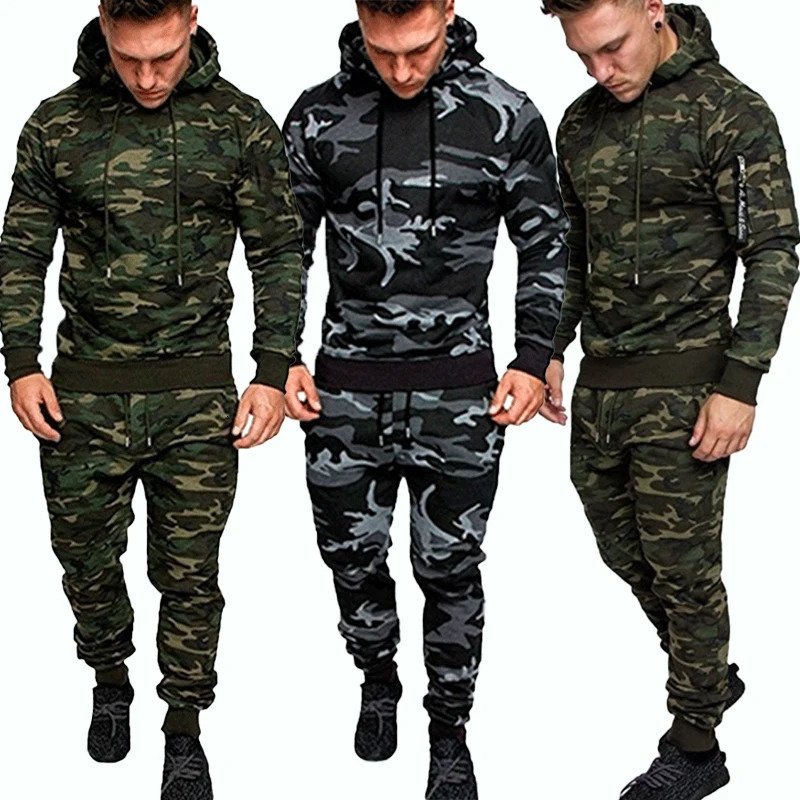 Mens highquality camouflage sportswear autumn warm suit S4XL Plus size hoodie set 241211