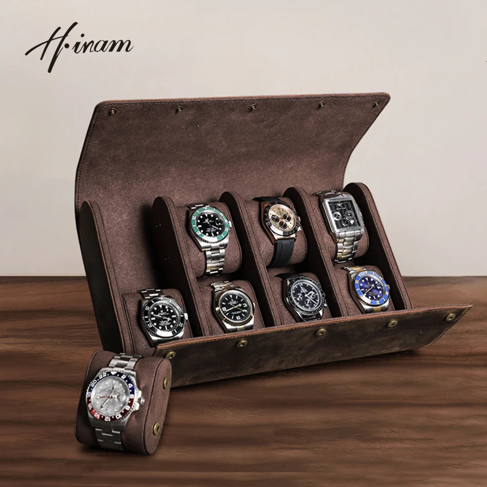 Vintage Watch Roll Travel Case Genuine Leather Handmade Display Box 1/2/3/6/8 Slots Wrist Watches Jewelry Storage Pouch 241216