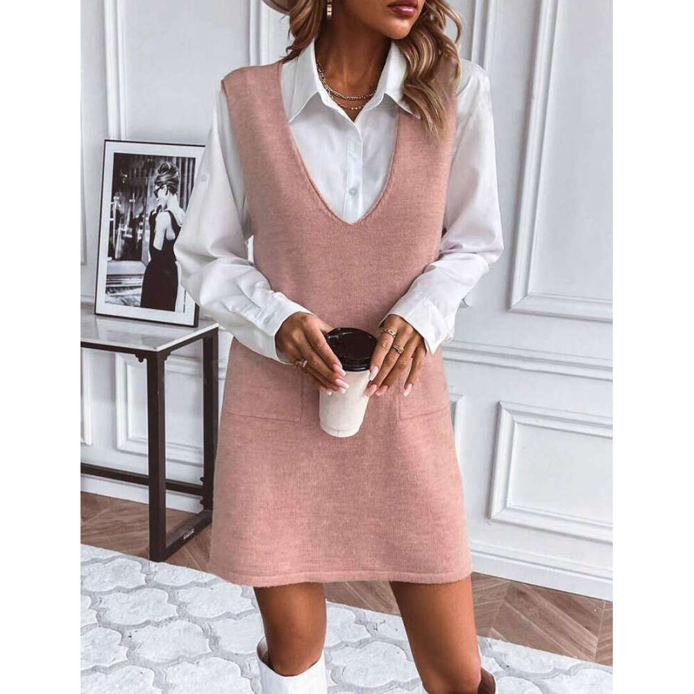 European And American Autumn Women's Long Double-Sided Vest Skirt Solid Color Sleeveless Dress Fashionable Quality Classic
