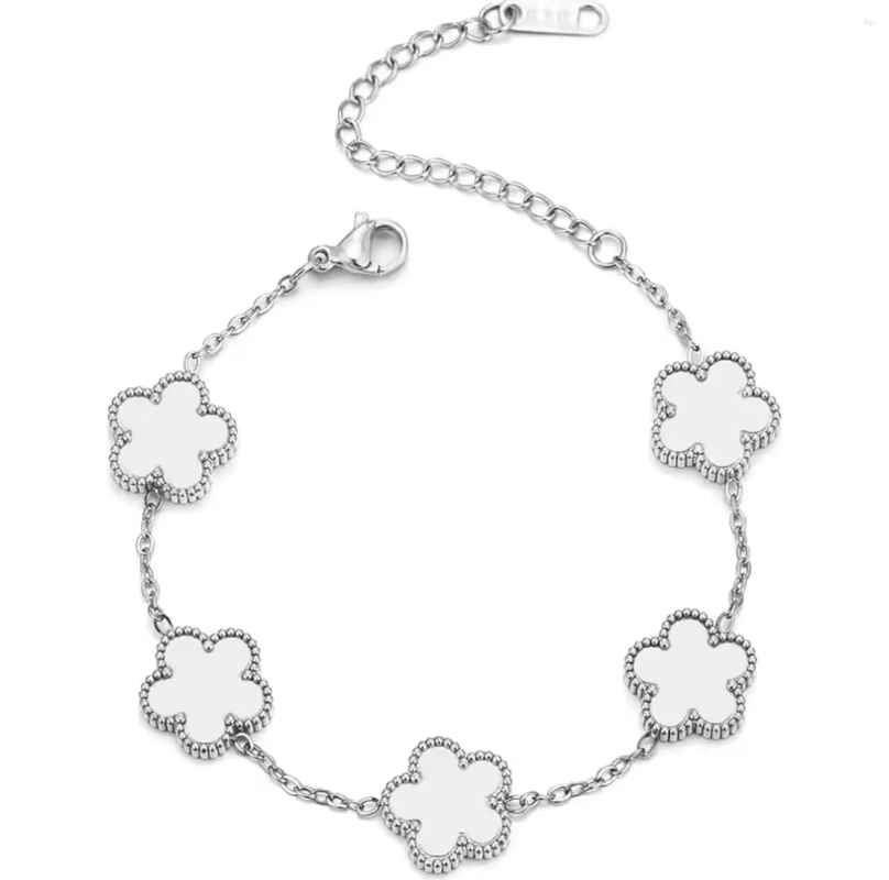 Charm Bracelets Luxury Woman Silver Plated Five Leaf Flower Adjustable Bracelet Plum Blossom Plant Stainless Steel Jewelry Clover