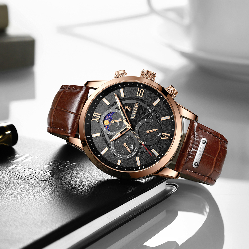 LIGE Men's Quartz Watch Business Luxury Brand watch Multi-functional waterproof watch Men's watch Youth Clock Holiday