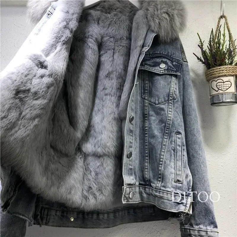 Womens denim price single chest button jacket wool patch work open pocket casual warm solid loose suit 241211