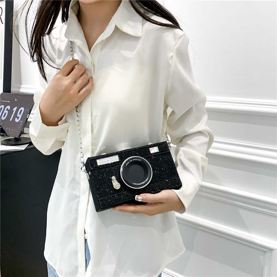 Small bag, women's camera bag, box bag, shiny film, single shoulder small square bag, crossbody chain, single shoulder bag 241215